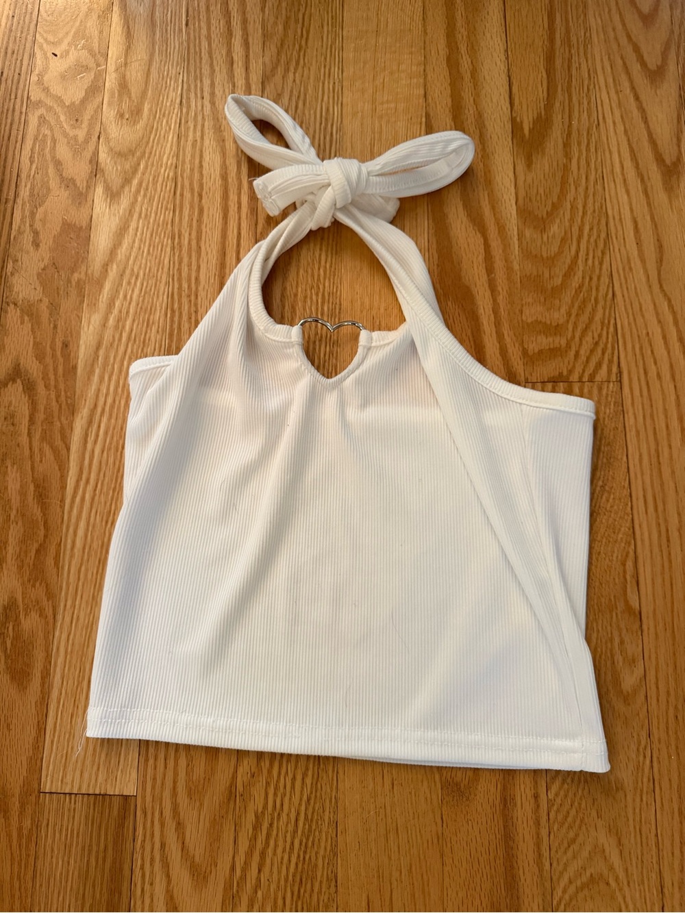 White Halter Tank Top with Heart Ring Detail